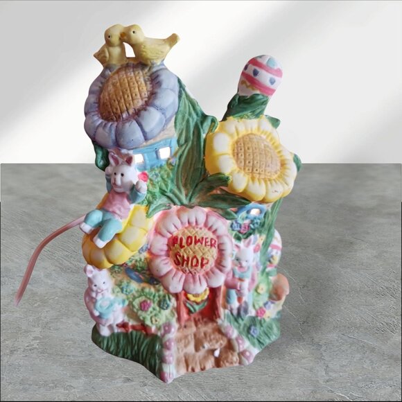 Cottontale Cottage Lighted Porcelain Bunny Flower Shop Figurine - Picture 3 of 9